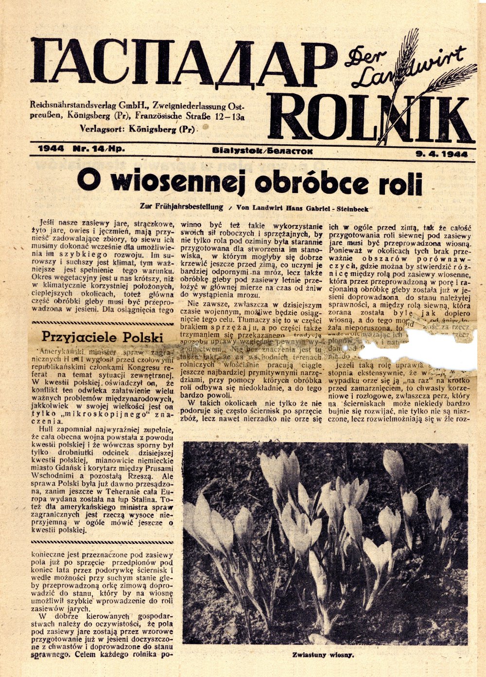 Гаспадар=Rolnik=Der Landwirt 14/1944