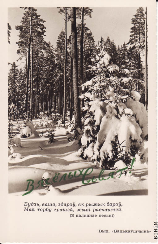 Паштоўка “Вясёлых сьвят” з тэкстам  "Будзь, ваша, здароў..."